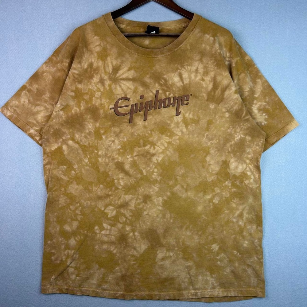 Vintage Gibson Les Paul Epiphone T-Shirt Orange Rust Tie-Dye Acid Wash XXL